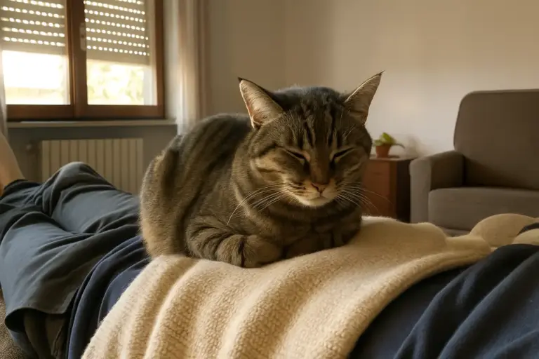 Gatto sempre sulla tua pancia: il segnale che sta misurando il calore del tuo corpo