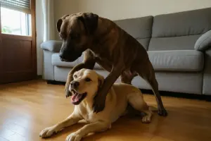 Due cani che si azzuffano in casa: i cinque segnali che separano il gioco dal conflitto